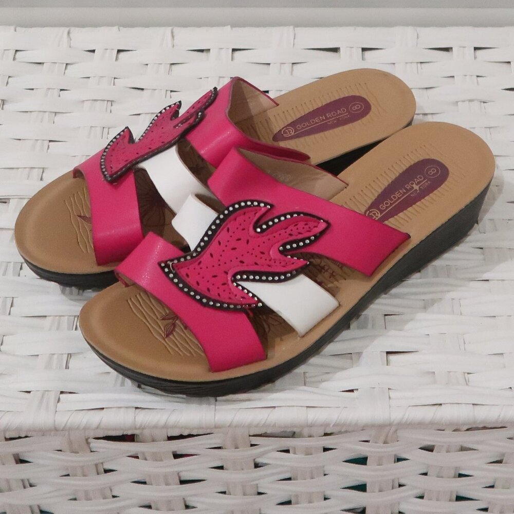 Golden Road Fuchsia Pink Platform Slide Sandals Comfort Wedge Slip On Shoes 8